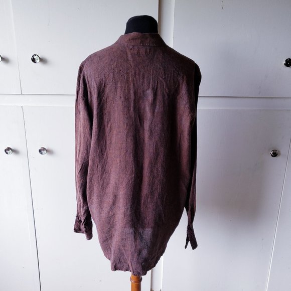 FLAX Size S Brown Linen Long Button Down Shirt - Picture 3 of 5
